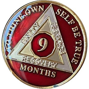 Imagem de Medalhão AA de 9 meses metálico mandarim vermelho Sobriedade Chip