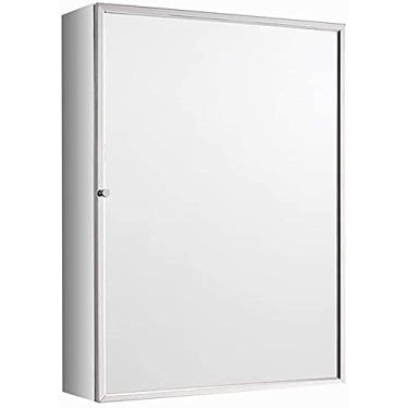 Imagem de Armário de espelho de porta única para banheiro armário quadrado montado na parede armário de armazenamento de drogas de aço inoxidável (cor: prata, tamanho: 40 * 60 * 14 cm) (prata 50 * 70 * 14 cm)