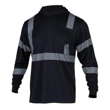 Imagem de FONIRRA Camisetas de manga comprida refletivas de alta visibilidade com capuz para homens Trabalho de construção ANSI Classe 3, Moletom com capuz preto, XXG