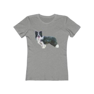 Imagem de Border Collie 'Andrew' - Camiseta feminina de algodão fiado em anel, Cinza mesclado, 3G