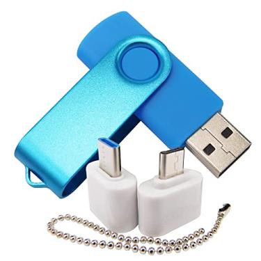 Imagem de Pen Drive USB de 2 GB com 1 adaptador OTG (micro USB) e 1 adaptador tipo C (USB-C) para celular (azul)