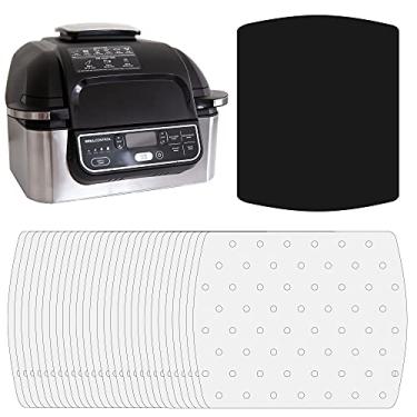 Imagem de Papel manteiga Air Fryer para churrasqueira Ninja Foodi 5 em 1 AG301, acessórios Ninja Foodi de 4 qt, acessórios para airfryer, 100 peças de forros de fritadeira a ar, tapete resistente ao calor para
