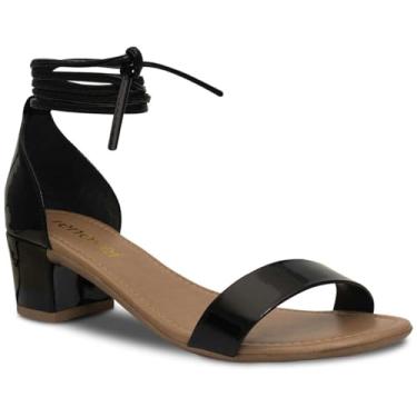 Imagem de Sandália Feminino Cano Fechado Tira Amarração Salto Alto Médio Bloco Quadrado R3.08 (Preto Verniz, BR, Adulto, Numérico, M, 39)