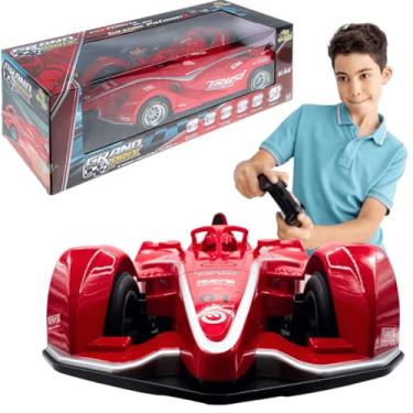 Imagem de Carrinho de controle remoto grande bateria recarregavel Solta Fumaça 6 Funções brinquedo menino 4 anos presente dia das crianças carro controle remoto de corrida Grand Prix Vermelho