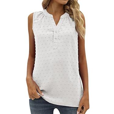Imagem de Camiseta regata feminina de verão sem mangas de chiffon casual 2024 Swizz Dot Loose Dressy V Neck Work Shirt, Branco, XXG