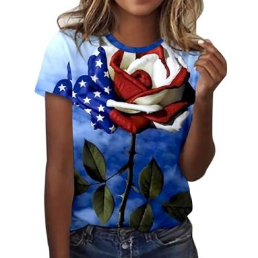 Imagem de Camisetas femininas do Dia da Independência 4 de julho, camiseta de manga curta, camiseta de verão, Caqui, P