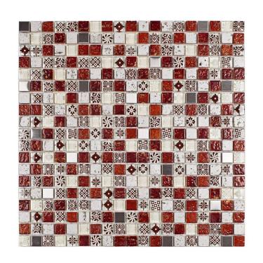 Imagem de Pastilha Mesclada de Mármore, Vidro e Metal 30cm x 30cm Machu Picchu Glass Mosaic Placas Vermelho/Branco