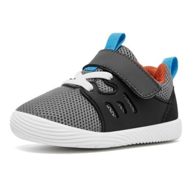 Imagem de MORENDL Tênis infantil para bebês meninos e meninas sapatos descalços leve respirável caminhada corrida tênis esportivo esportivo, 3 - Cinza escuro, 6-9 meses