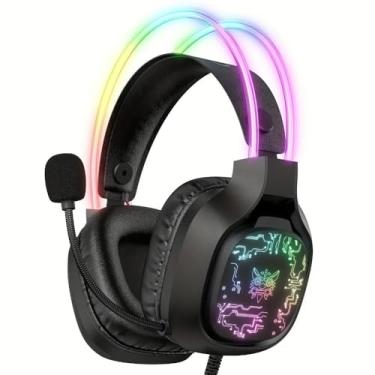 Imagem de Waillynice Fone de ouvido para jogos X22 RGB com iluminação dinâmica com fio com microfone de cancelamento de ruído para PC, PS4, Xbox PS5 (preto)