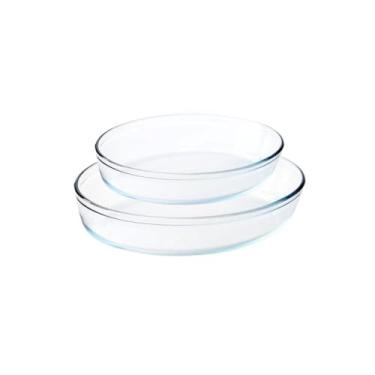 Imagem de Kit Tigelas Marinex Assadeiras Travessas De Vidro Temperado Oval de 2,1L e 2,8L Forno Eletrico Microondas Ideal para Servir e Armazenar Salada Frango Peixe Lasanha Carnes Resistente Antiaderente