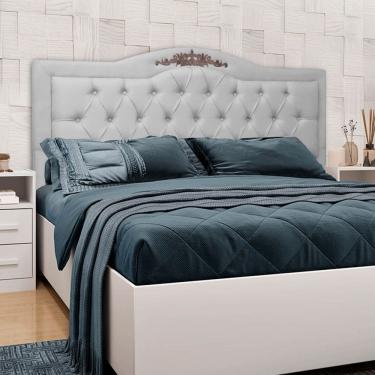 Imagem de Cabeceira Provençal Capitonê Casal Com Aplique Em MDF 1.40M Linho Cinza SOFA STORE