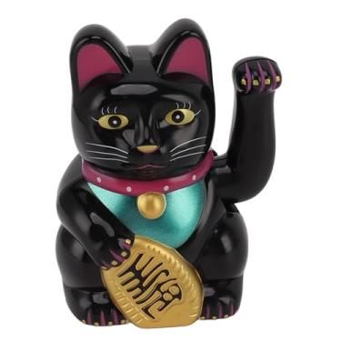 Imagem de Sunicon Mini Gato da Sorte, Gato Solar da Sorte Acenando Sorte Fortuna Gato Boa Sorte Chinês Feng Shui Deoration Cat para Home Office e decoração de carro (Black)