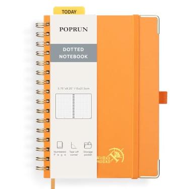 Imagem de POPRUN Caderno de diário pontilhado em espiral, [A5-14,75" x 21,5 cm] - Papel grosso de 120 g/m², 141 páginas numeradas, capa dura para homens e mulheres com bolso, abas de índice, 8 folhas