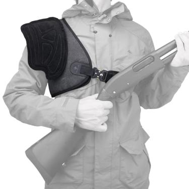 Imagem de Tas Trost Protetor de proteção de ombro de lona de couro, almofada de recuo ajustável para espingarda, rifle (atirador poderoso-preto)