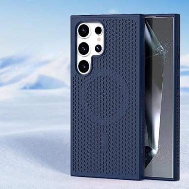 Imagem de Capa de telefone luxuosa com dissipação de calor para Samsung Galaxy S24 S23 FE S22 Ultra Plus Capa de carregamento sem fio respirável e fresca, azul escuro, para S23 FE