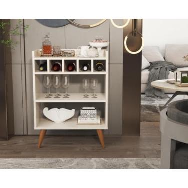 Imagem de Aparador Intense Off White Buffet Pés em Madeira Maciça Bar Adega Com Prateleira e Nicho Para 5 Garrafas (Off White)