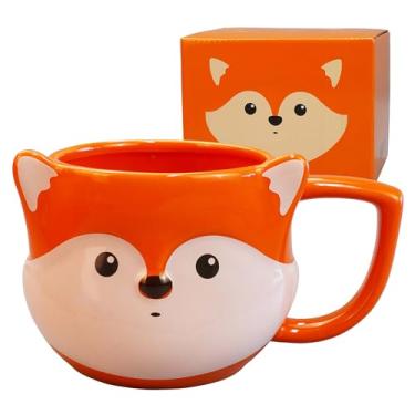 Imagem de ToCooTo Caneca de raposa de 400 ml Caneca de café de cerâmica 3D Caneca de chá de porcelana para mulheres Kawaii, presentes de raposa, presentes de Natal, inauguração de casa, presentes de aniversário