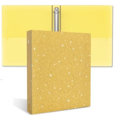 Imagem de Organizador de fichário de 2,5 cm com glitter, tamanho carta de 21,6 cm x 28 cm, fichários à prova d'água, acessórios escolares de escritório fofos (ouro)