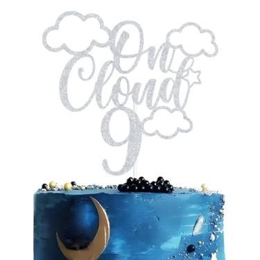 Imagem de On Cloud 9 Cake Topper, Cheers to 9 Years, In My 9th Birthday Era, Happy 9th Birhtday Party Decorations Silver Glitter