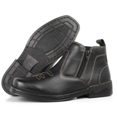 Imagem de botina masculina em couro estilo country rodeio bota mateira com ziper (preto, BR, Adulto, Numérico, 37)