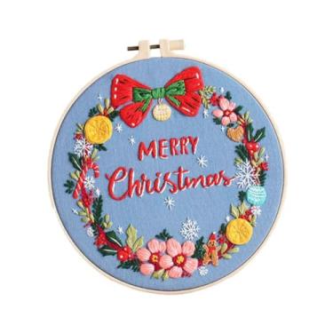 Imagem de Vaveren Kit de bordado de Natal Conjunto de artesanato de bordado à mão incluindo linhas Bastidor Agulha Ponto Cruz Kits para adultos Presente de Natal, Christmas Wreath B