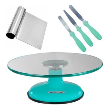 Imagem de Bailarina Para Bolo Boleira De Vidro 30 cm + Kit Espátulas Confeiteiro