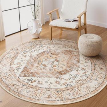 Imagem de Lahome Tapetes redondos Boho – Tapete de área lavável, antiderrapante, pequeno, redondo, leve, para berçário, infantil, estampa oriental envelhecida, tapete de cozinha para quarto, entrada, banheiro