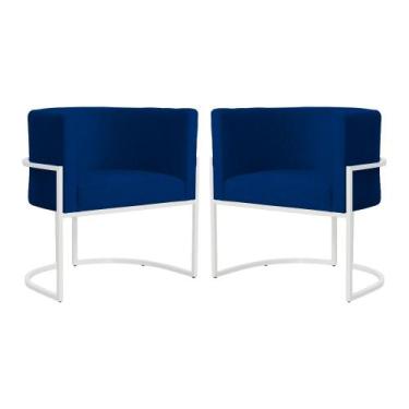 Imagem de Kit 02 Cadeiras Luna para Consultório Base de Metal Branco Suede Escol