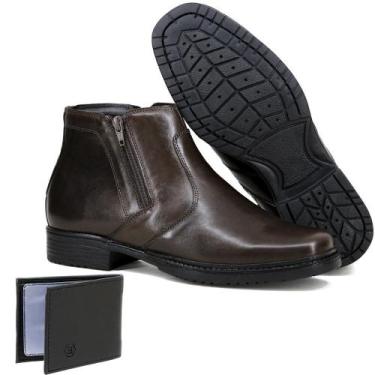 Imagem de Kit Botina Masculina Couro Zíper Cano Baixo Moda + Carteira - Escrete,