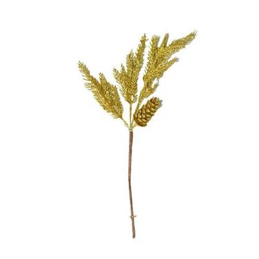 Imagem de Galho Natalino com Folhas e Pinha Dourado com Glitter 40cm  Natal Enca