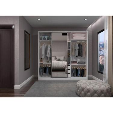 Imagem de Guarda Roupa Closet 2 Peças, 3 Gavetas, 4 Cabideiros com Espelho Branc