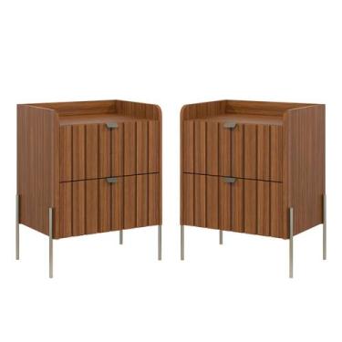 Imagem de kit 2 mesa de cabeceira com gaveta para cama quarto moriah 45cm pés e 