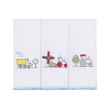 Imagem de Fralda de Boca Paninho de Boca Babete Bordada Para Bebê Com 3 Unidades