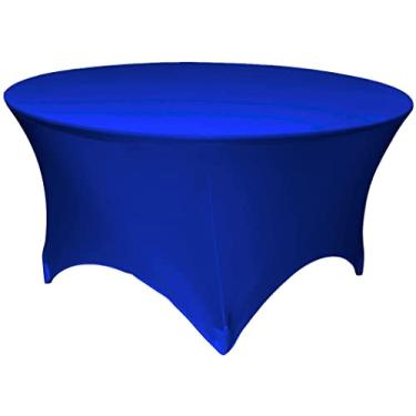Imagem de LA Linen Toalha de mesa redonda de elastano, 152 x 76 cm, azul royal