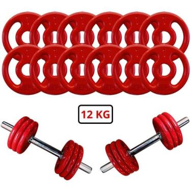 Imagem de Kit Halteres de Anilhas Emborrachadas e Barras Fitness - 12kg em Anilh
