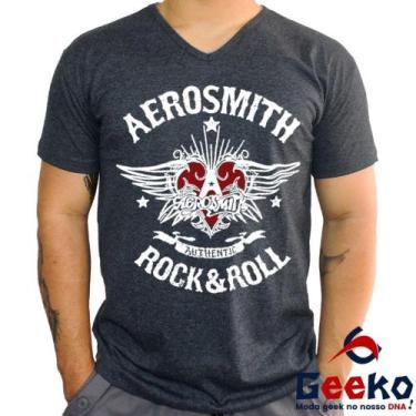 Imagem de Camiseta Aerosmith 100% Algodão Rock & Roll Geeko, Grafite gola v, M