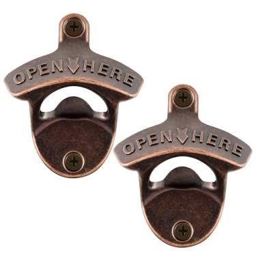 Imagem de Jumiok Abridor de cerveja de cobre antigo na parede, abridor de tampa de garrafa montado no poste antiquado (pacote com 2)