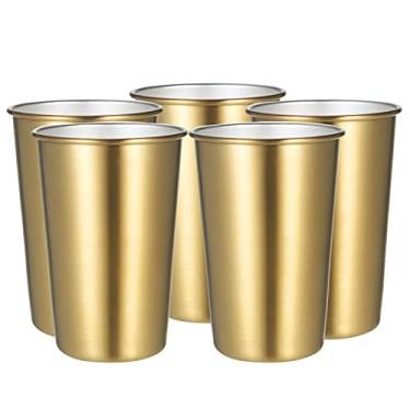 Imagem de Pacote com 5 unidades de 500 ml de aço inoxidável dourado, caneca para festa de café, copos de metal coloridos, copos de boca larga, caneca resistente ao frio e ao calor, inquebrável para uso intern