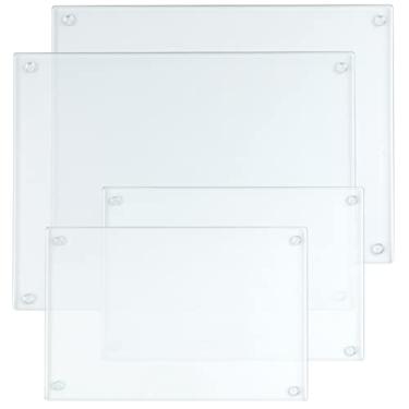 Imagem de Hacaroa Pacote com 4 tábuas de corte de vidro temperado com pés de borracha, tábua de cortar antiderrapante retangular, bandeja de vidro transparente de longa duração para bancada de cozinha, mesa, resistente a quebra, resistente ao calor, tamanho 2