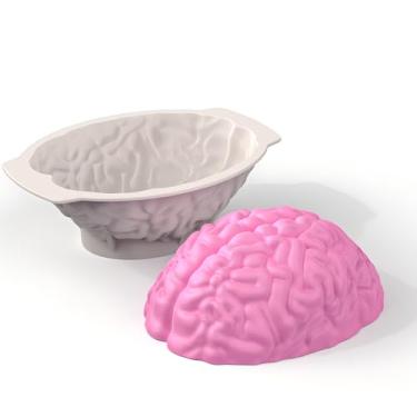Imagem de Molde de silicone cerebral – Molde de bolo cerebral com base de suporte, molde 3D realista de gelatina para cérebro humano de silicone 3 polegadas assadeira profunda para doces e geleia de chocolate