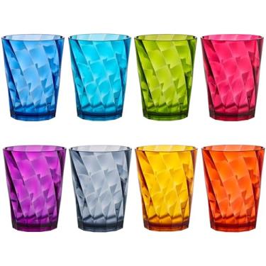 Imagem de US Acrylic Copos de plástico reutilizáveis Optix (conjunto de 8) copos de pedras de 400 ml em cores de tom de joia | Copos sem BPA, feitos nos EUA | Seguro para lava-louças