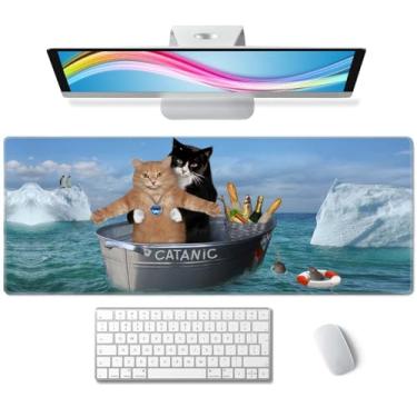 Imagem de Tapete de mesa engraçado gatos teclado grande mouse pad para laptop PC configuração capa protetor de mesa decoração de mesa para escritório casa trabalho jogos 80.0 cm x 30.0 cm borda costurada design