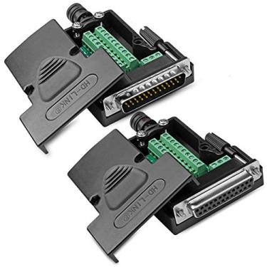 Imagem de ANMBEST Conector sem solda DB25, RS232 D-SUB Serial para adaptador de terminal de porta de 25 pinos Placa de fuga com parafusos longos de caixa (masculino + fêmea)