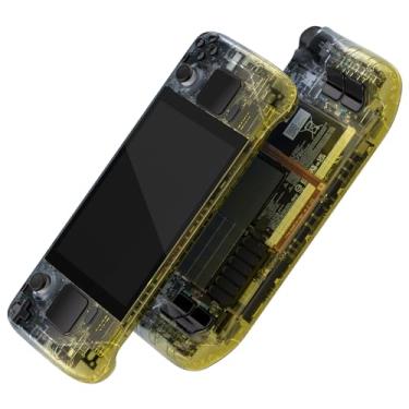 Imagem de eXtremeRate Capa de placa traseira brilhante personalizada gradiente preto amarelo para deck a vapor, caixa de substituição de console portátil, conjunto completo DIY com botões para LCD Steam Deck -