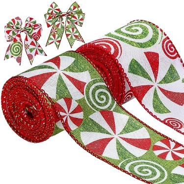 Imagem de Fita de borda com fio de menta para doces de Natal, 6,3 cm de largura, fita de serapilheira de doces de Natal para guirlanda de artesanato faça você mesmo, decoração de árvore de Natal, festa de embrulho de presente (padrão fresco, 12 jardas)