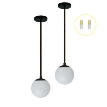 Imagem de Kit 2 Pendente Preto Bancada Cozinha Cabeceira de Cama + Led - Arevo I