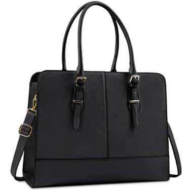 Imagem de Bolsa para laptop feminina de couro para trabalho de 15,6 polegadas, bolsa mensageiro para computador à prova d'água, pasta de trabalho, escritório, profissional, grande capacidade, bolsa de ombro