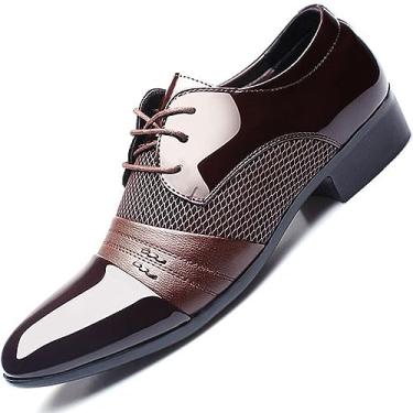 Imagem de Sapato social masculino 2024 de couro envernizado, sola macia, respirável, malha casual, Oxford, Marrom, 46