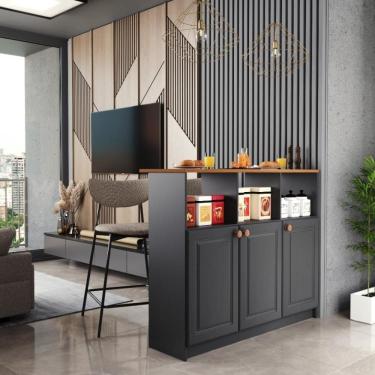 Imagem de Bancada Gourmet 120cm 3 Portas Com Nichos Hera Fidelitá Chumbo