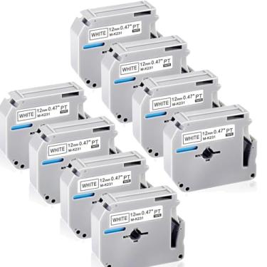 Imagem de Pacote com 8 fitas M-K231 M de 12 mm compatível com M-K231s Brother Label Tape preto sobre branco 0,47 polegadas para P Touch PT-M95 PT95 PT65 PT-65 PT70 PT85 PT90 refil de fita para etiquetadora